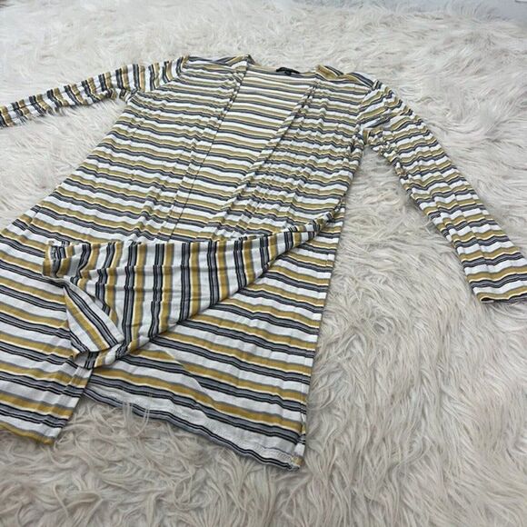 Ambiance Women’s Retro Yellow Striped Long Cardigan Lightweight Size Large - Picture 6 of 11